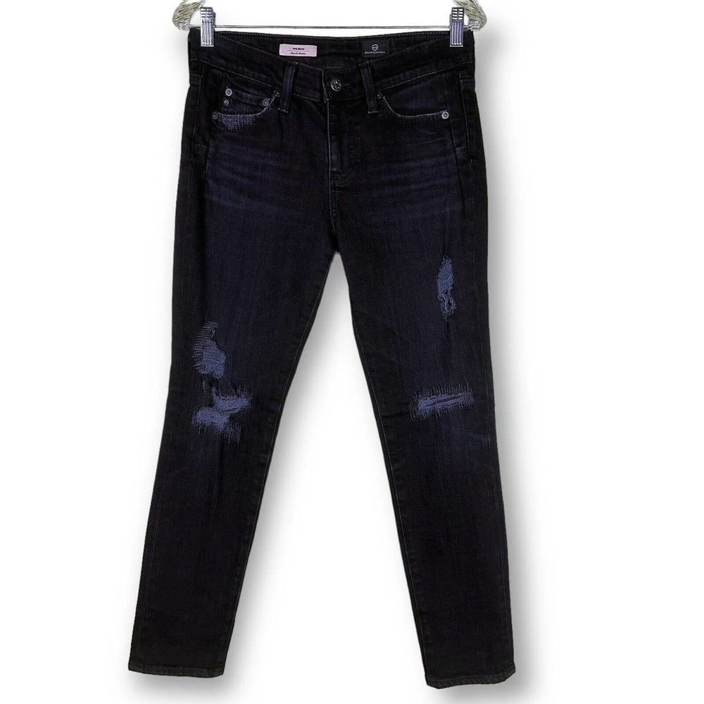AG Adriano Goldschmied Slouchy Skinny Jeans Size 25R The Beau Black Distressed‎
